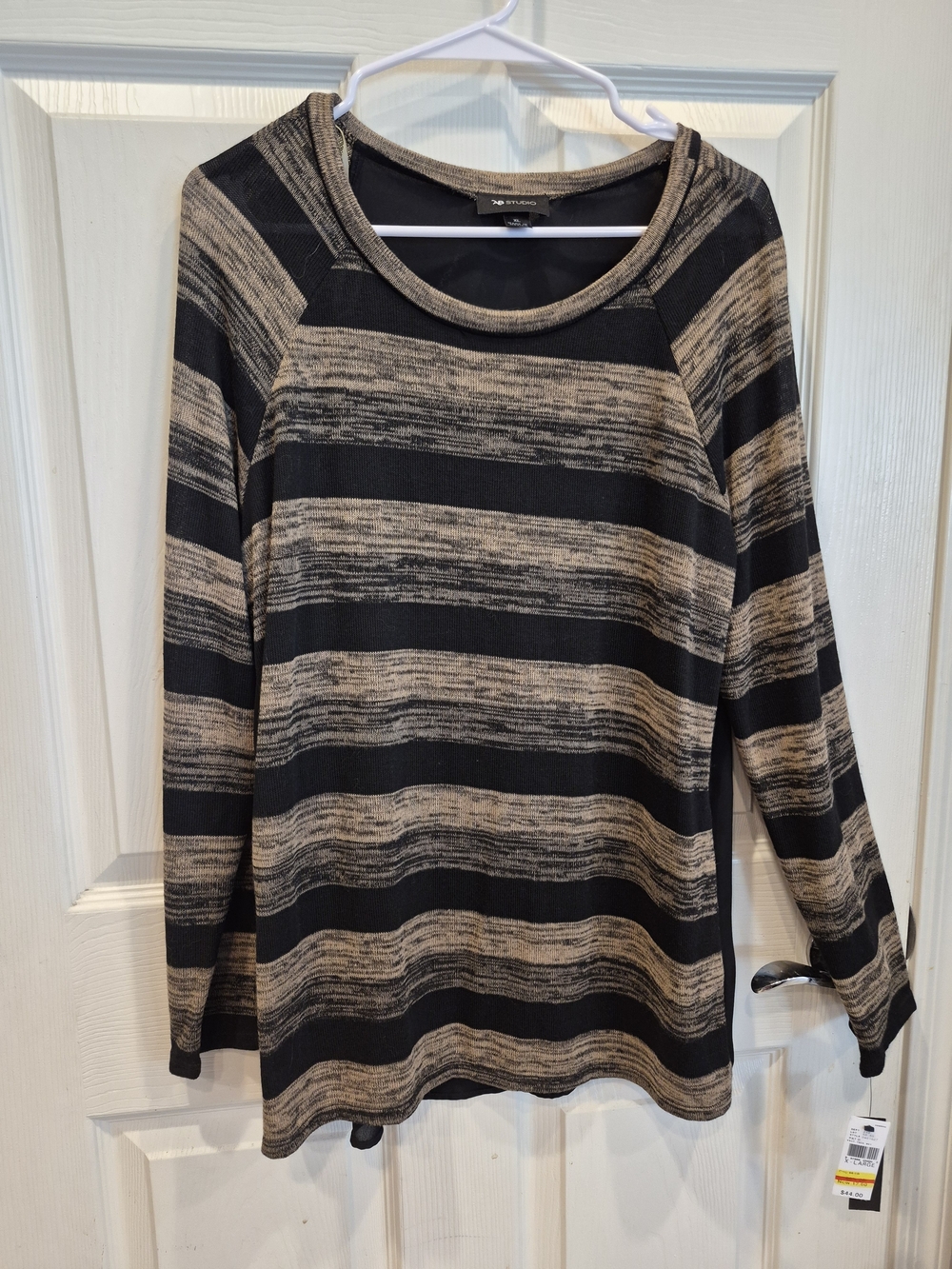 3/30 Apt. 9 Black and Tan Striped Long Sleeve Knit Top